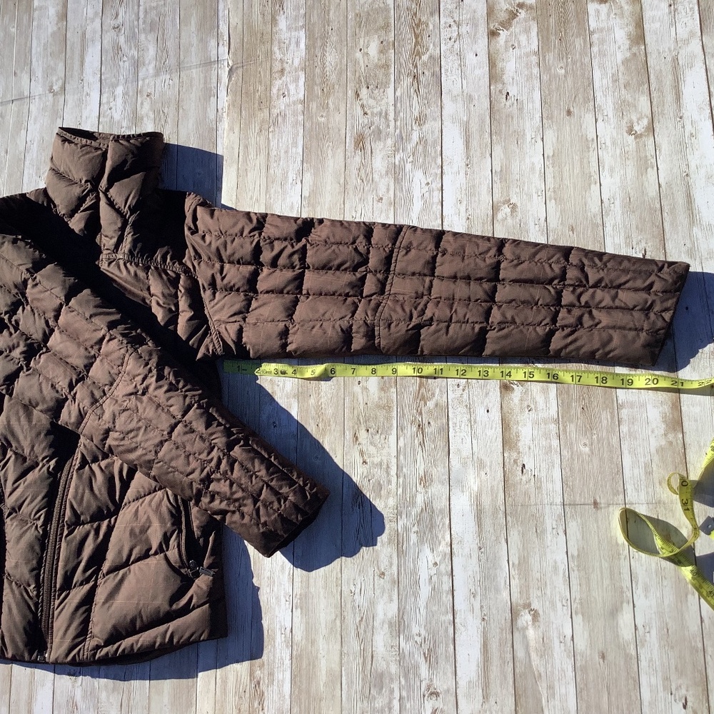 NAU Women Goose Down Puffer Jacket Plaid Brown XS extra small (easily can fit S) - Picture 7 of 15